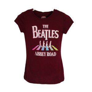 The Beatles Womens Graphic Tee Small Maroon Abbey Road Rainbow Short Sleeve